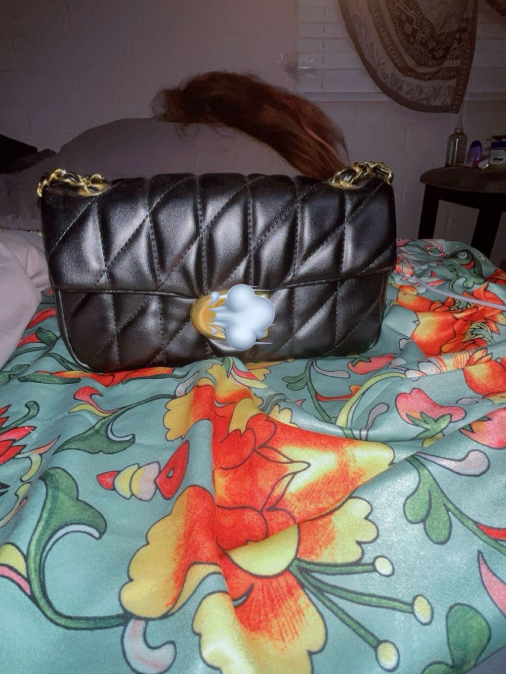 Quilted Black Chain Shoulder Bag with Gold Hardware